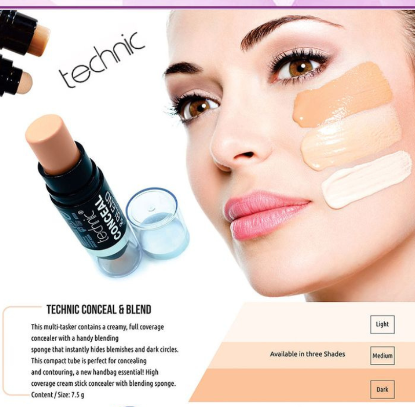 TECHNIC Conceal & Blend Concealer + Sponge Full Coverage 7.5g from Superior Mart