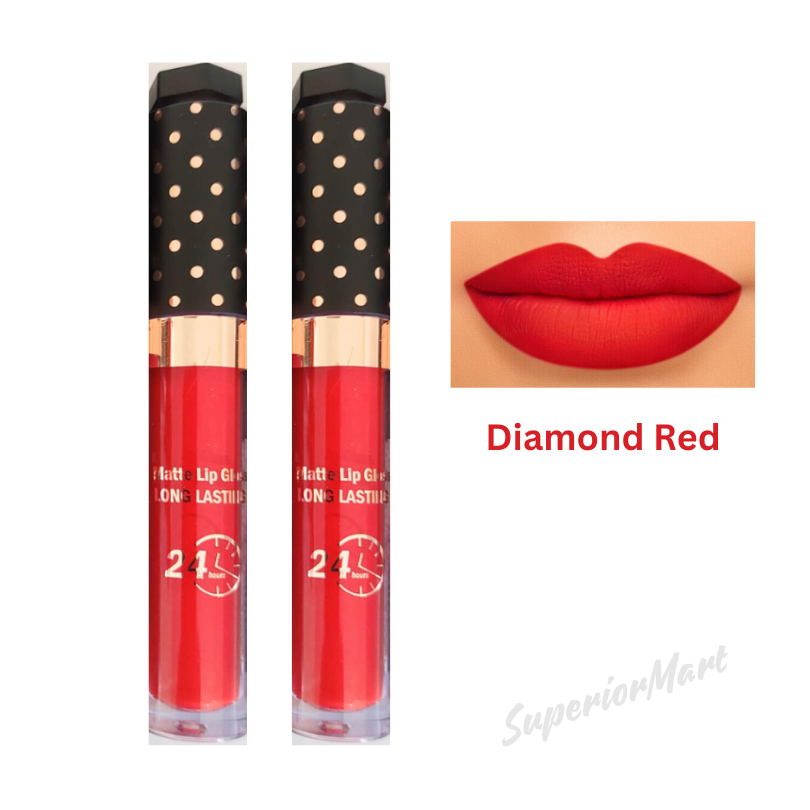 2X Saffron Matte Liquid Lipstick Lip Gloss 24Hr Long Lasting Diamond Red from Superior Mart