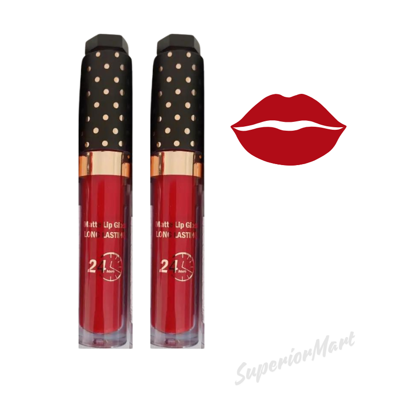 2X Saffron Matte Liquid Lipstick Lip Gloss 24Hr Long Lasting Deep Red from Superior Mart