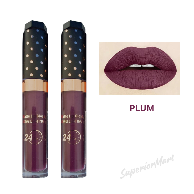 2X Saffron Matte Liquid Lipstick Lip Gloss 24Hr Long Lasting Matte Plum from Superior Mart