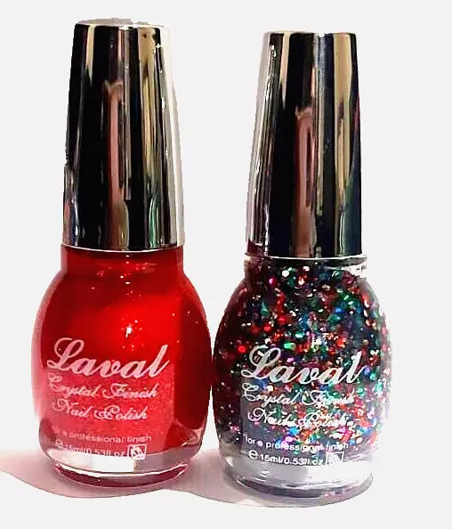 Laval Multi & RED GLITTER PACK OF 2 Nail Varnish Polish Crystal Finish 15ml from Superior Mart