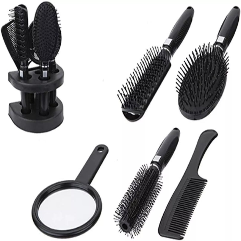 Hair Brush Set With Mirror Stand Holder Round Sponge Cushion Vent Comb Set from Superior Mart