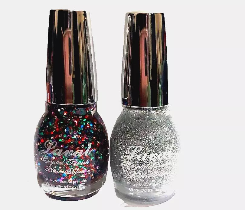 Laval Multi & SILVER GLITTER PACK OF 2 Nail Varnish Polish Crystal Finish 15ml from Superior Mart