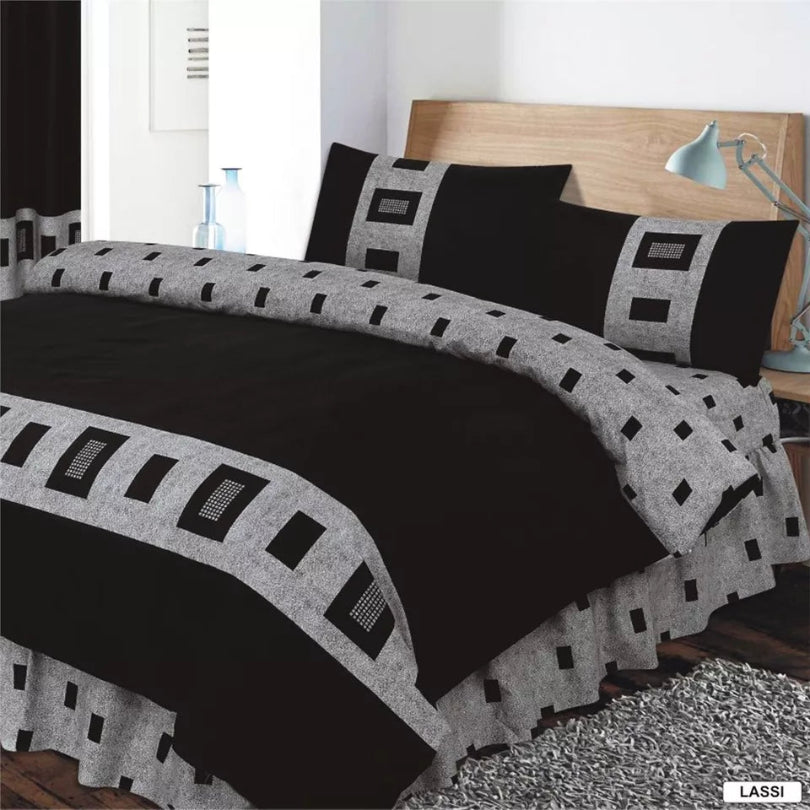 3Pcs Complete Bedding Set Duvet Cover With Fitted Beds Sheet Single Lassi Black from Superior Mart