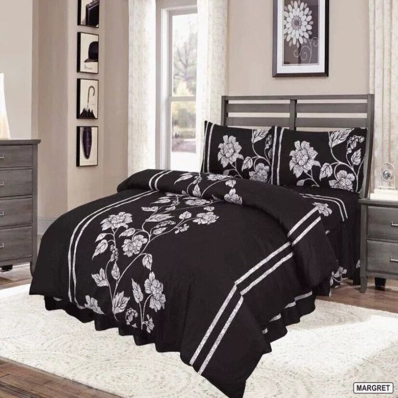 3Pcs Complete Bedding Set Duvet Cover With Fitted Beds Sheet Single Marg Black from Superior Mart